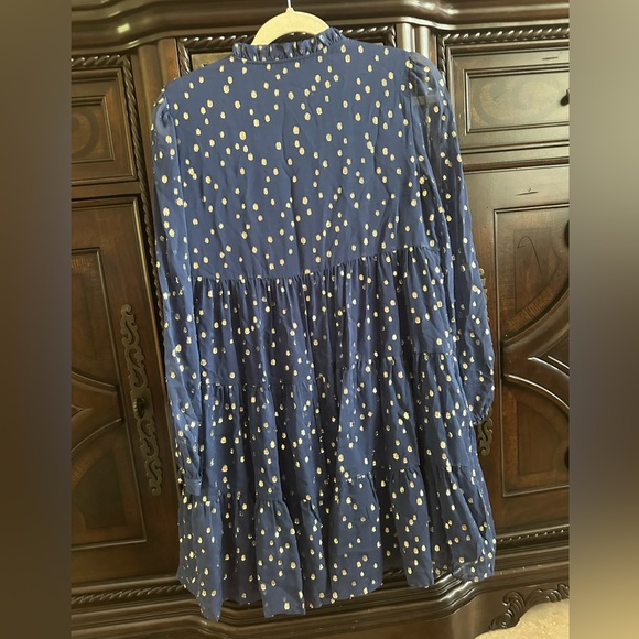 Lilly Pulitzer Sarita Silk Dress Size 2 High Tide Navy Gold Metallic Silk Clip - Picture 6 of 6